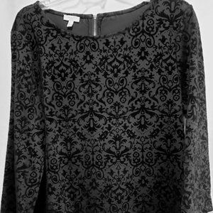 Talbots NWOT Black Velvet Heavy Weight Back Zip Burnout Dressy Tunic Top
